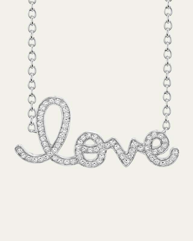 14K White Gold Diamond Big Love Necklace